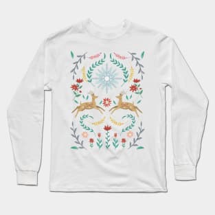 Folk Art Christmas Deer Long Sleeve T-Shirt